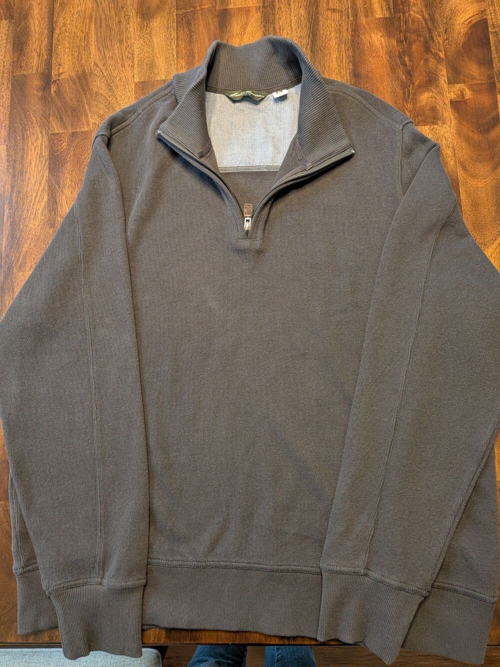 Eddie Bauer Men XL Quarter Zip Sweater 100% Cotton Charcoal Gray Mock Neck